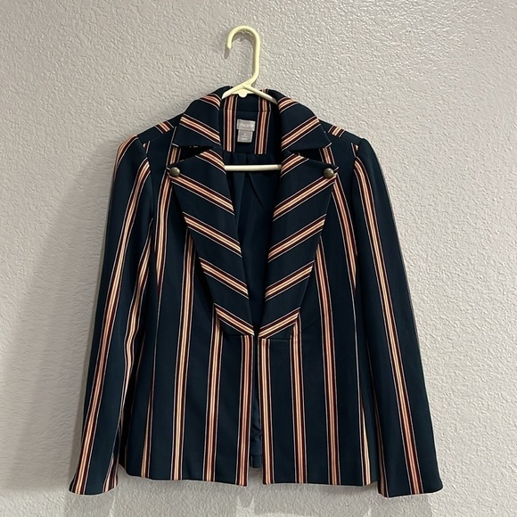 Chico's Jackets & Blazers - Chicos Jacket  Womens 0 Small Navy Stripe Ponte Single Hidden Closure  Business